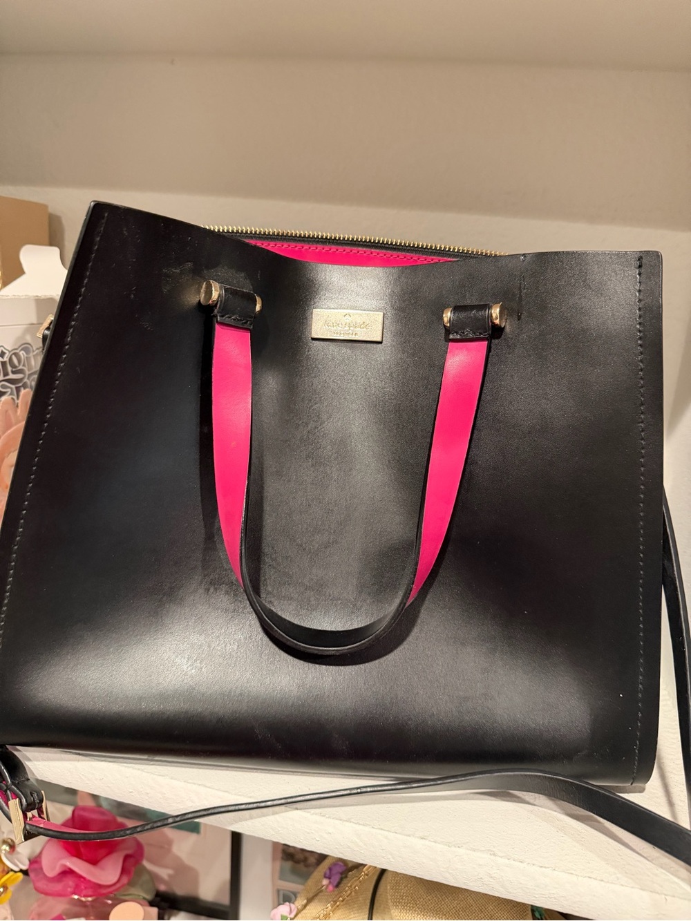 kate spade Black Tote with Pink Handles and Interior